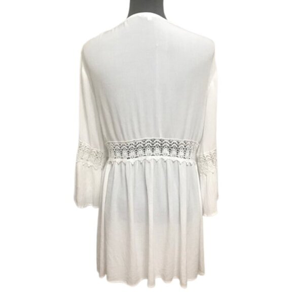 Blue Island Women's Crochet Trim White Swim Cover Up w/ Bell Sleeves Size Medium - Picture 4 of 7